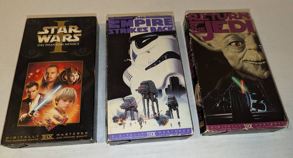Lot of 3 Vintage 1990's Star Wars VHS Empire Strikes Back Phantom Menace Jedi